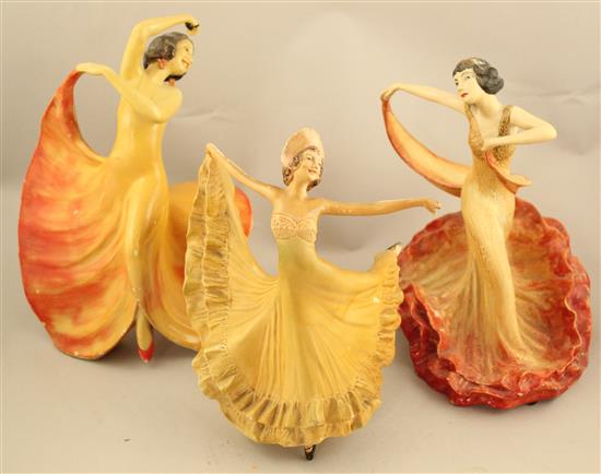 Three Wade Art Deco cellulose glazed figures of Zena, Carmen and Argentina, 1930s, 21 - 25cm